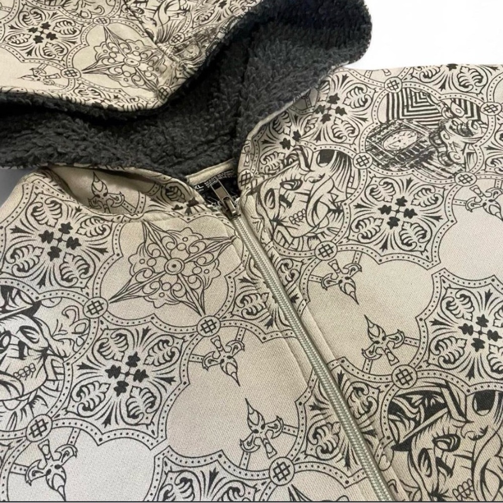 Indigo Star Y2K Skull Medallion Print Sherpa Lined Full Zip Hoodie Size XL Youth - Picture 4 of 4